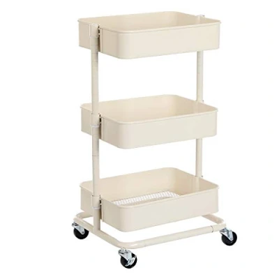 Immagine di SONGMICS Carrello Portaoggetti a 3 Livelli, da Cucina con Altezza Regolabile, di Servizio 2 Freni, Montaggio Facile, per Camera Letto, Cucina, Ufficio, Bianco BSC60WT
