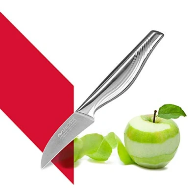 Immagine di Nirosta Pelapatate Swing, coltello da cucina in acciaio inox, manico antiscivolo, affilato, per frutta e verdura affilato a mano, lama curva fine (lunghezza lama: circa 7 cm), quantità: 1 pezzo