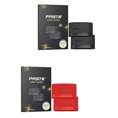 Immagine di PASTE ® Set di 2 Supporto per parastinchi da calcio silicone nero rosso adulto e bambino ferma calzettoni Banda Reggi Protezioni tibia tibie Nastro accessori