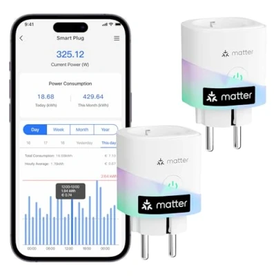 Immagine di Meross_Smart Presa Smart Matter con Monitoraggio Energetico, WiFi Compatibile HomeKit, Alexa, Google Home, Controllo Vocale e Remoto App, 3840W, 2 Pezzi