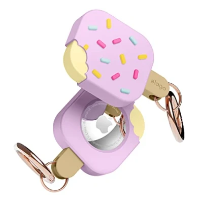 Immagine di elago Custodia Ice Cream Gelato in Silicone Compatibile con AirTag Case, Air Tag Keychain Protezione da Cadute, Tracciamento di Chiavi, Zaini, Dispositivo non Incluso (Lavanda)