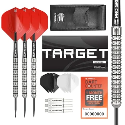 Immagine di Target Darts Artemis 22G Set di Freccette con Punta in Acciaio al tungsteno 6 Alberi PRO Grip 9 Voli Ultra Portafoglio Dart Counter App Coupon Bundle