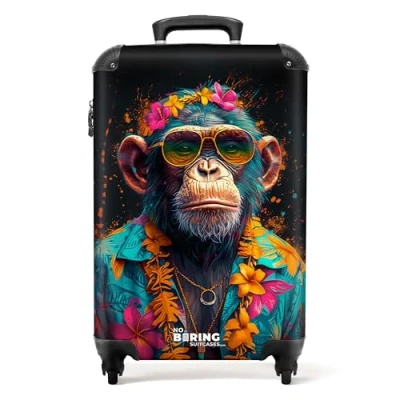 Immagine di NoBoringSuitcases.com Valigia Bagaglio a Mano, Valigia, Trolley, Trolley 55x40x20, 10 kg, Mano 55x40x20 cm (Scimpanzé Blu)