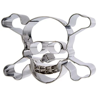 Immagine di Stampini per Biscotti a Forma di Teschio goffratura, Argento, 9 cm
