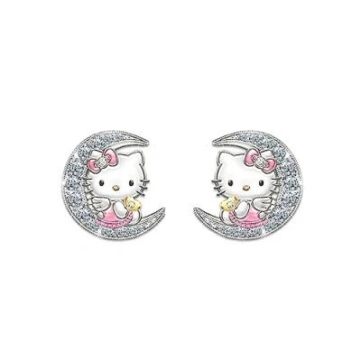 Immagine di Kaguyo Orecchini in Argento da Donna a Bottone Sterling 925 con Simpatico Gattino e Zirconi per Donne, Ragazze Bambini Regalo di Compleanno (Kitty B)