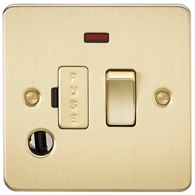 Immagine di Knightsbridge FPAV6300FBB piatto piano 13 A interruttore fusibile con neon e uscita in ottone spazzolato
