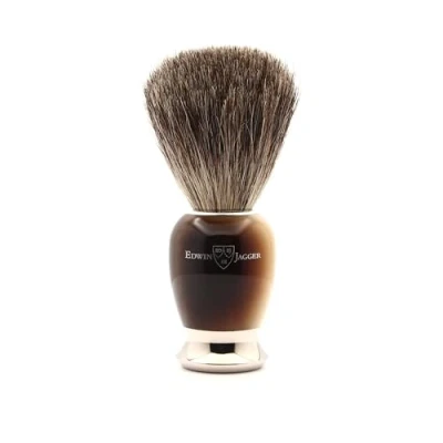 Immagine di Edwin Jagger 81SB582AMZ Pennello Da Barba Esfoliante Classico In Puro Tasso Con Supporto Per Crema O Sapone Uomo E Donna (Corno)