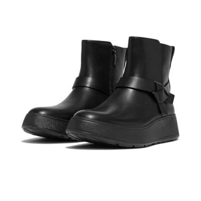 Immagine di Fitflop F Mode Stivaletti Chelsea Flatform in Pelle con Nodo Piegato, Stivali Donna, Nero, 41 EU