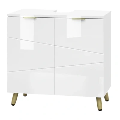 Immagine di EUGAD Mobile Sottolavabo per Bagno, Armadietto Sotto Lavandino da Terra a 2 Ante, Mobiletto Copricolonna in Legno, con Ripiano Regolabile e Foro Sifone, Bianco Lucido, 60x30x60cm