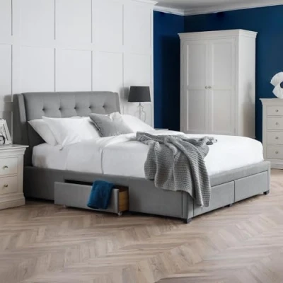 Immagine di Julian Bowen Blu Astrid Contenitore per Coperte, Colore, Rovere Biancheria, 121 x 40
