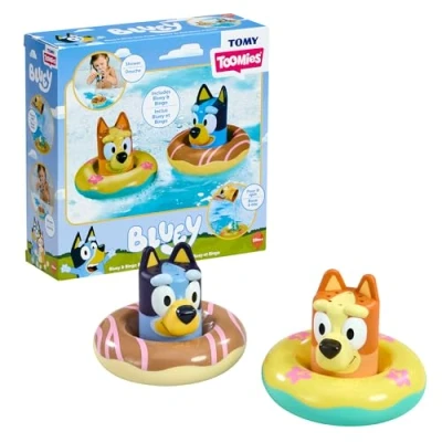 Immagine di Tomy Toomies Giocattolo da bagno Bluey e Bingo in boa Set di 2 boe con ruote ad acqua Giocattoli licenza ufficiale per bambini a partire 18 mesi