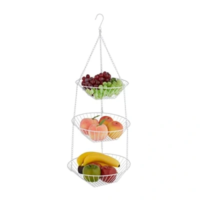 Immagine di Relaxdays Portafrutta da Appendere, 3 Cesti per Frutta e Verdura, HxD 73x28 cm, Cestini Design Aperto in Acciaio, Bianco