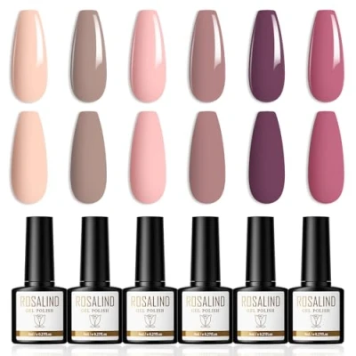 Immagine di ROSALIND Smalti Semipermanenti per Unghie Nude Rosa Viola 6 Colori Smalto Semipermanente Gel UV/LED Soak Off Nail Polish 8ml