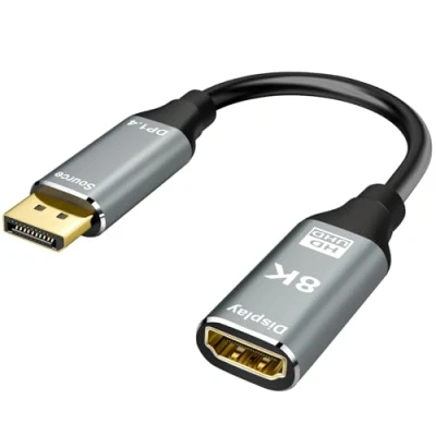 Immagine di ConnBull Cavo DisplayPort 1.4 a HDMI 2.1, 8K DP Maschio Femmina Adattatore Convertitore Supporta 8K@60Hz 4K@120Hz per Monitor Proiettore TV(0.25m)
