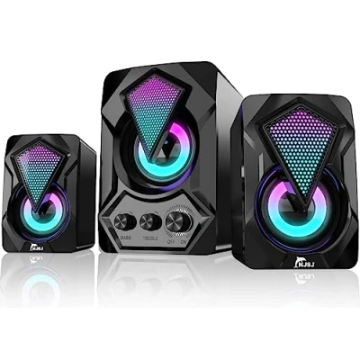 Immagine di NJSJ 2.1 Casse per PC, Sistema di Altoparlanti Multimediali con Subwoofer, USB Powered,11 Watt, Bassi Potenti, ingresso da 3,5 mm, RGB LED Light, PC/TV/Smartphone/Tablet