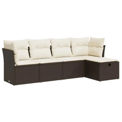 Immagine di vidaXL Set Divani da Giardino 5 pz con Cuscini in Polyrattan Marrone