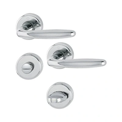 Immagine di HOPPE 3066865 Roissy Set di maniglie su rosetta rotonda, in ottone, colore: argento lucido, metallo cromato