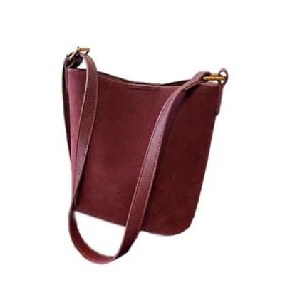 Immagine di borsa a tracolla in morbida pelle scamosciata, secchiello, tracolla, scamosciata per donna, marrone,Rosso