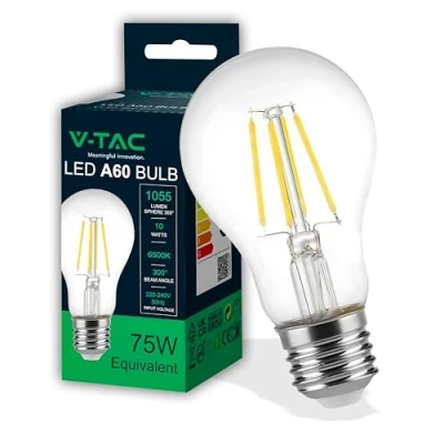 Immagine di V TAC Lampadina LED a Filamento con Attacco E27 10W (Equivalenti 75W) A60 1055 Lumen Lampadine Massima Efficienza e Risparmio Energetico 6500K Luce Bianca Fredda