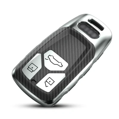 Immagine di Custodia per Chiave Auto Adatta Audi, Guscio Chiavi in Fibra di Carbonio, Compatibile Audi A1 A2 A3 A4 A5 A7 Q1 Q3 Q5 TT TTS S4 S5 RS4 RS5 Keyless Entry 3 Pulsanti