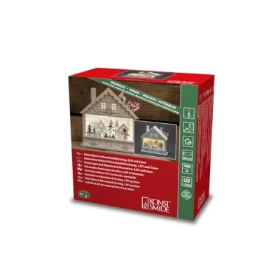 Immagine di Konstsmide Silhouette in Legno a LED Casa, Bianco, Timer 6H, 4 diodi Luce Calda, Funzionamento Batteria, Interno, 2 x AAA 1,5 V (Non Incluse)
