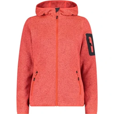 Immagine di CMP Knit Tech Donna con Cappuccio Fisso 3H19826 Giacca in Pile Papavero Rosso fluo Antracite, 48, 48