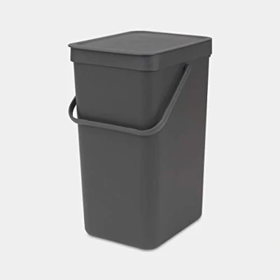 Immagine di Brabantia Sort &amp; Go Poubelle Recyclage Cuisine Gris (16L) avec Couvercle et Poignée (support mural inclus) Gratuite Sacs PerfectFit inclus