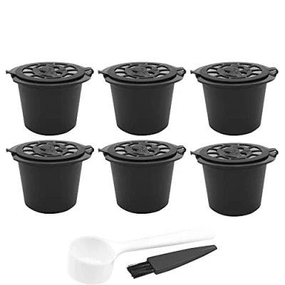 Immagine di CENPEK Capsule Ricaricabili per NES Presso, 6 riutilizzabili con Cucchiaio da caffè Spazzola Filtro Nero