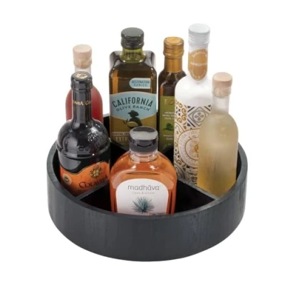 Immagine di iDesign The Home Edit Contenitore girevole Lazy Susan da 30,5 cm con divisorio rimovibile, legno paulonia nero
