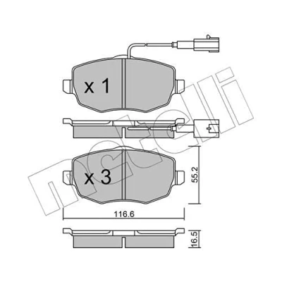 Immagine di metelligroup 22 0528 1 Pastiglie Freno Anteriori E Posteriori, Made in Italy, Pezzo di Ricambio per Auto/Automobile, Kit da 4 Pezzi, Certificate ECE R90, Prive Rame