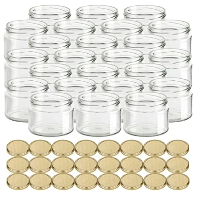 Immagine di gouveo Set di 24 vasetti per conserve da 300 ml, con coperchio a vite, nido d&#039;ape Barattoli tappo vite TO82 vuoti miele, marmellate,
