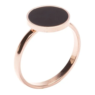 Immagine di Happiness Boutique Anello Minimal con Charm Circolare Nero in Oro Rosa Ciondolo Tondo