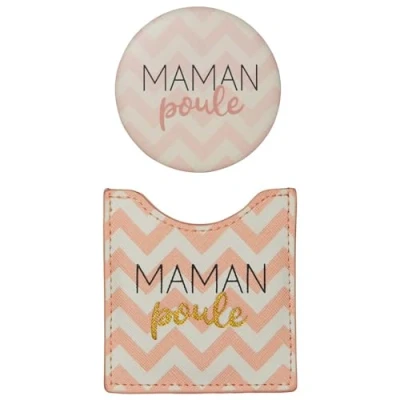 Immagine di Draeger Specchio rotondo da taschino con scritta “Maman gallo, ideale come regalo di compleanno, per tutte le occasioni, dimensioni: 8,5 cm x 8