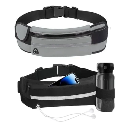 Immagine di 2 Pezzi Marsupio Running, Corsa Impermeabile con Cintura Regolabile e Striscia Riflettente, Ideale per Corsa, Jogging, Trekking, Viaggi (Nero, Grigio)
