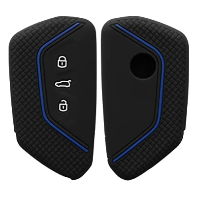 Immagine di kwmobile Custodia Coprichiave Compatibile con VW Golf 8 3 Tasti Cover Copri Telecomando Chiave Auto Chiavi Macchina Nero Matt/Blu
