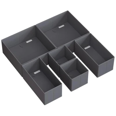 Immagine di SONGMICS Divisore per Cassetti, Organizzatore Armadio, Set di 6, Scatole Stoccaggio Pieghevoli in TNT, Calze, Biancherie, Reggiseni, Cravatte, Sciarpe, Grigio Ardesia RDZ06G