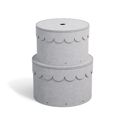Immagine di BIGSO BOX OF SWEDEN WILMA Set di 2 contenitori rotondi con coperchio Scatola portaoggetti per vestiti, giocattoli, ecc. rotonda decorativa in fibra e carta effetto lino,