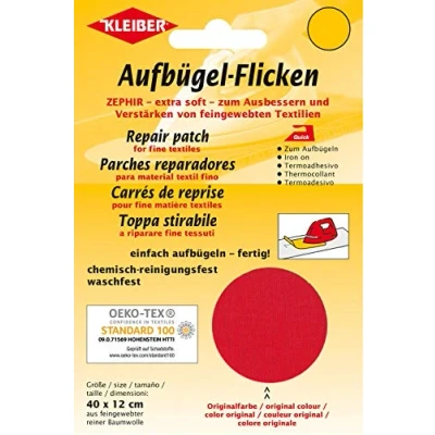 Immagine di Kleiber Toppa per riparazioni termoadesiva in Cotone 40 x 12 cm Tessuti a Maglia fine, Rosso