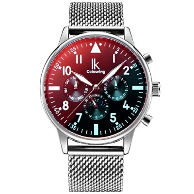 Immagine di Alienwork Orologio Automatico Uomo Argento Cinturino in Maglia Metallo Calendario Data Nero