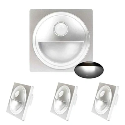 Immagine di Arotelicht 4pcs Lampada da Parete a Led ad Incasso con Sensore di Movimento,bianco freddo 3000k, per 60MM Scatole Commutazione, 230v Copertina d&#039;Argento