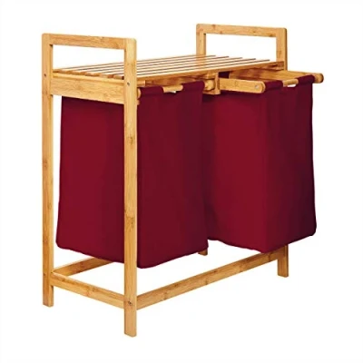 Immagine di Lumaland Cesto per il bucato in bambù con 2 sacchi estensibili Dimensioni circa 73 cm di altezza x 64 larghezza 33 profondità [Rosso Scuro]