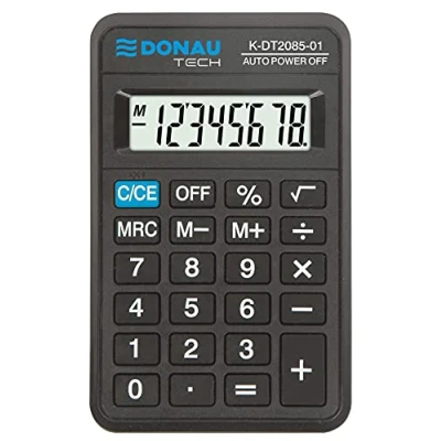 Immagine di Calcolatrice tascabile DONAU TECH/K DT2085 01 funzione radice a 8 cifre/ 114x69x18 mm/colore: nero/calcolatrice con display cifre/funzionamento batteria/design compatto