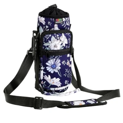 Immagine di Nuovoware Borsa per Borraccia in Neoprene da 25oz/710ml, Custodia Bottiglia con Tracolla Regolabile Maniglia e 2 Tasche Portatile Porta Ciclismo, Campeggio, Blu Cosmo