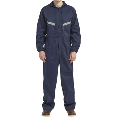 Immagine di Yukirtiq Uomo Incappucciato Tuta da Lavoro Multitasche in Poliestere e Cotone con Elastico Salopette Uniforme Tasche, Blu Navy, L