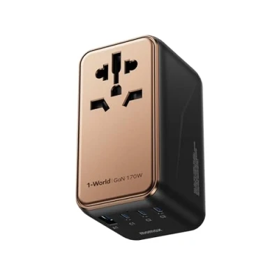 Immagine di MOMAX adattatore da viaggio universale, 170W GaN di alimentazione internazionale, 2 USB C A per la maggior parte Europa, Australia (tipo C/A/G/I)