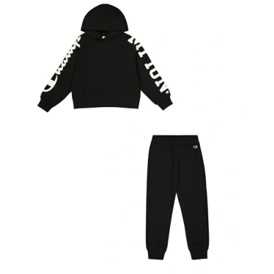 Immagine di Champion Legacy Graphic Shop G (405022) Ultra Light Soft Compact Powerblend Fleece Felpa con Cappuccio, Nero, 7 8 Anni Bambina
