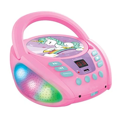Immagine di Lexibook RCD109UNI Unicorno Lettore CD Bluetooth per Bambini, Portatile, Effetti Luminosi, Presa Microfono, Ingresso aux in, Batteria o Rete, Ragazzi, Rosa, Colore,