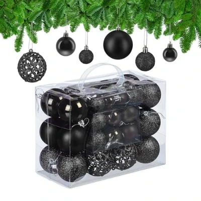 Immagine di Relaxdays Palline di Natale, in Set da 50, Addobbi Natalizi, Opache, Lucide, Glitterate, ∅ 3,4 e 6 cm, Decorazioni, Nero