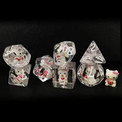 Immagine di Bescon Oversized DND HelloKitty Dice Set,Giant 7pcs Cat Translucent Polyhedral D&amp;D Set, Big Sized Dungeons and Dragons