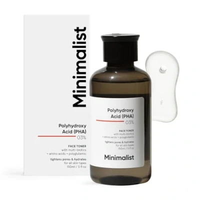 Immagine di Minimalist PHA 3% di acqua per il viso senza alcool, 150 ml, tonifica i pori e esfoliante delicato pelli grasse, sensibili normali trasparenti, ml (confezione da 1)